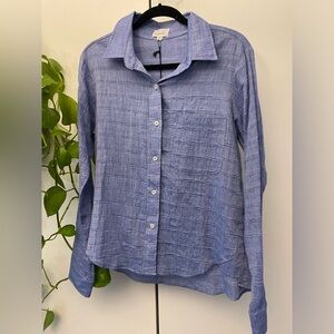 NWT Felicite blue textured organic cotton breezy long sleeved shirt